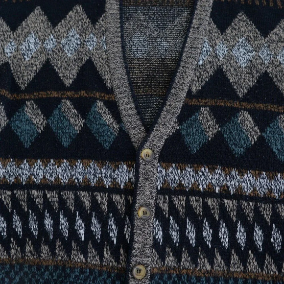 Vintage City Streets Black Brown 3D Pattern Eclectic Grandpa Cardigan Sweater L - Picture 6 of 11